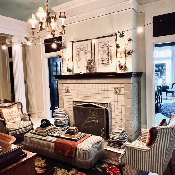 Image of the fire place and the sitting area